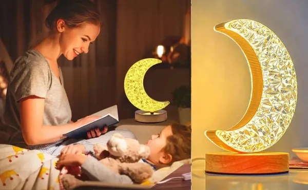 Bedroom Crystal Touch Dimming Night Light Girls Room Home Decor Aesthetics USB Bedside LED Ambient Table 3d Moon Lamp