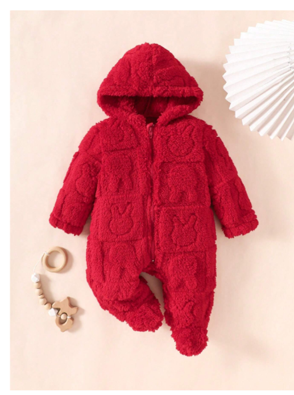 Baby Girl Pajamas, Solid Light Pink Soft Fleece Long Sleeve Hooded Jumpsuit