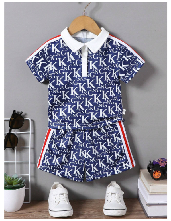Baby Boy Summer Letter Print Short Sleeve Polo Shirt And Shorts Casual Outfit