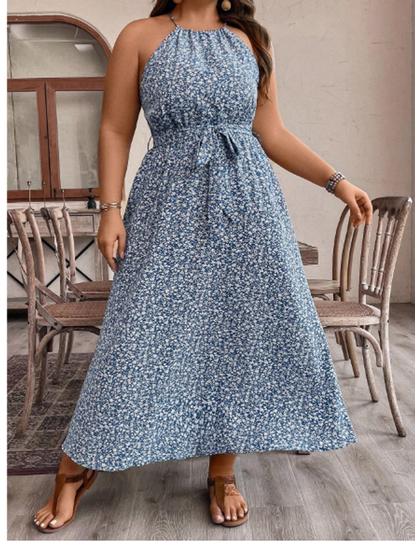  Plus Size Women's Floral Printed Strapless Dress