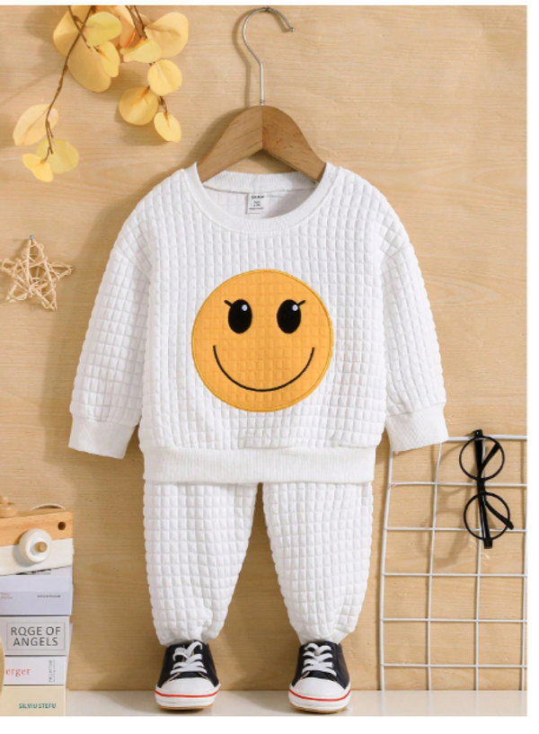 Baby Boy Cartoon Face Print Sweatshirt & Sweatpants