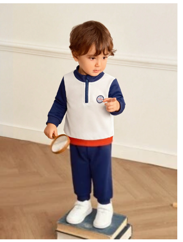 2pcs Baby Boys/Toddlers Comfort Soft Colorblock Stand Collar Zip Sweatshirt & Pants Set