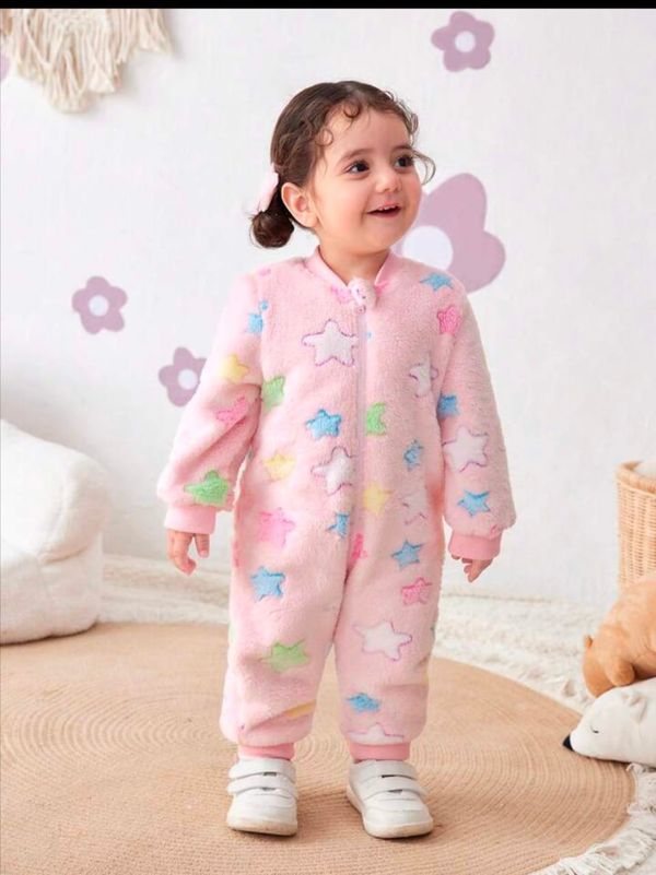  Newborn Baby Girl Thermal Fleece Colorful Star Print Rompers