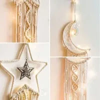 Macrame Dream Catcher Boho Home Decor Moon Ramadan Decoration Macrame Wall Hanging Baby Nordic Room Decoration for Kids Nursery