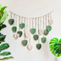 Boho Home Decoration, Macrame Tapestry Macrame Leaf Feather Wall Hanging Decor for Living Room Bedroom, Boho Wall Art Home Decor