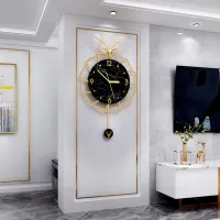 Luxurious Black Marble Wall Clock with Gold Deer Accents