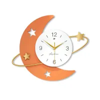 Celestial Crescent Moon Wall Clock with Gold Orbit