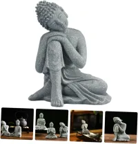 Buddha Statue Fish Tank Decoration Mini Buddhism Figurine Desk Topper Tablescape Decor Home Zen Statue Green Sandstone Thailand