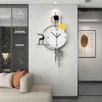 Modern Abstract Wall Clock with Deer Silhouette and Geometric Design