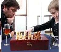 Double Wine Gift Box with Chess Set – Elegant Wooden Gift Box (No Wine Included)