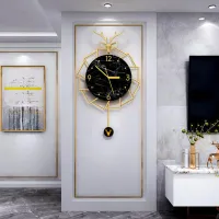 Luxurious Black Marble Wall Clock with Gold Deer Accents