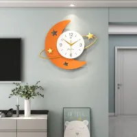 Celestial Crescent Moon Wall Clock with Gold Orbit