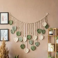 Boho Home Decoration, Macrame Tapestry Macrame Leaf Feather Wall Hanging Decor for Living Room Bedroom, Boho Wall Art Home Decor