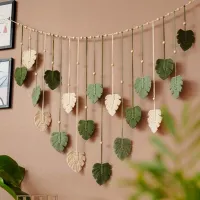 Boho Home Decoration, Macrame Tapestry Macrame Leaf Feather Wall Hanging Decor for Living Room Bedroom, Boho Wall Art Home Decor