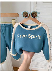 2pcs/Set Infant Baby Boy/Girl Green Letter Print Contrast Color Soft Knit Crew Neck Long Sleeve Sweatshirt & Jogger Pants