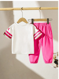 2pcs/Set Baby Girl Infant Toddler 0-3T Sporty V-Neck Loose Jersey Top And Relaxed Fit Cargo Sports