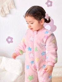  Newborn Baby Girl Thermal Fleece Colorful Star Print Rompers