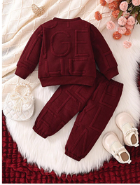 Baby Girl Letter Jacquard Sweatshirt & Pants Set