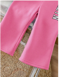 2pcs Baby Girl Letter Print Fleece Sweatshirt & Flare Pants 