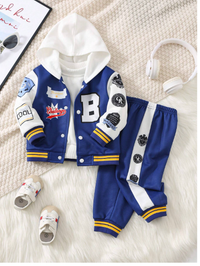 2pcs/Set Baby Girl/Boy Letter Print Contrast Color Hoodie Jacket And Jogger Pants Set