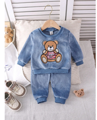 Cute Round Neck Baby Boys Plush Outfit