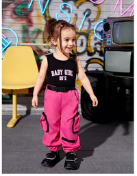 Baby Letter Graphic Tank Top & Flap Pocket Pants