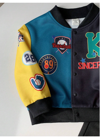 2pcs Set Baby Boys/Girls Casual Sports Style Dropped Shoulder Loose Baseball Collar Jacket & Knitted Jogger Pants Outfit