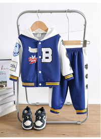 2pcs/Set Baby Girl/Boy Letter Print Contrast Color Hoodie Jacket And Jogger Pants Set