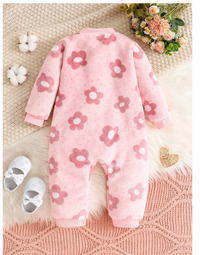 Baby Girl Pink Casual Floral Comfortable Warm Long Sleeve Jumpsuit For Fall & Winter