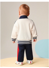2pcs Baby Boys Blue-Red-White Colorblock Zipper Jacket And Pants 