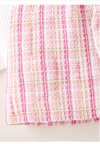 Baby Girls Snap Button Turtleneck Top & Cute Bow Decor Pink Skirt 2pcs Set