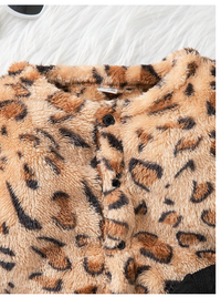  Baby Girl Black & White Leopard Print Fashionable Personalized Thickened Fuzzy Midi Length Jacquard Knit High Collar Long Sleeve Dress