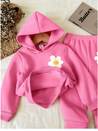  Baby Girl Knitted Soft Hooded Casual Loose Fit Long Sleeve Sweatshirt And Pants Set