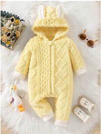 Baby Girl Cute Hooded Rabbit Ear Jumpsuit With Plush Material For Autumn And Winter
