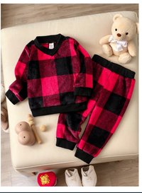 Baby Boy 2pcs Stripe Pullover V-Neck Teddy Sweatshirt & Casual Sports Pants Outfit