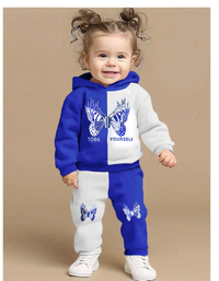 2pcs Baby Girls Butterfly Print Contrast Color Sporty Sweatshirt And Sweatpants Set