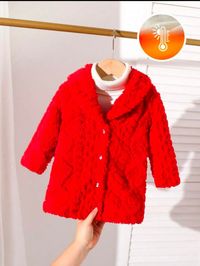 Baby Girls' Casual Solid Color Cable Knit Thick Warm Outwear