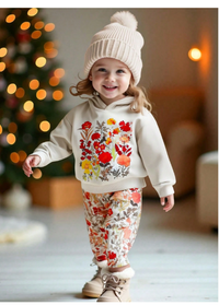 Baby Girls 2 Pieces/Set Of Stylish And Elegant Floral Hoodie + Flared Pants 