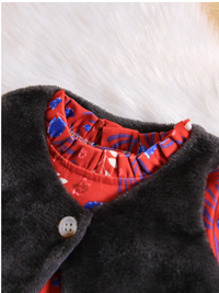 Baby Girl Plants Print Dress & Fleece Vest Jacket