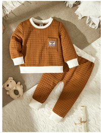 Baby Boy Letter Patched Detail Contrast Trim Sweatshirt & Sweatpants