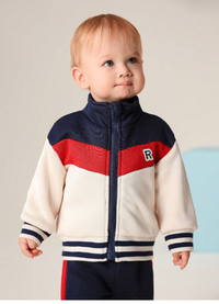 2pcs Baby Boys Blue-Red-White Colorblock Zipper Jacket And Pants 