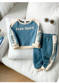 2pcs/Set Infant Baby Boy/Girl Green Letter Print Contrast Color Soft Knit Crew Neck Long Sleeve Sweatshirt & Jogger Pants