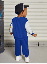  Toddler Boys Casual Sporty Color Block Printed Loose Fit Crew Neck Sweatshirt And Elastic Waist Thick Pants Set