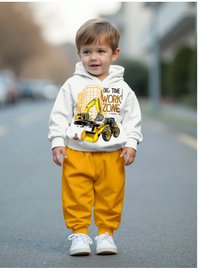 Baby Boy Casual Minimalist Stylish Classic Truck Print Loose Comfortable Knit Soft Hooded Sweatshirt & Pants Set