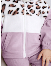 Baby Girl Color Block Leopard Print Fleece Hooded Jacket