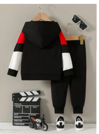 2pcs/Set Baby Boys Fashion Casual Color Block "KING" Letter Print Hoodie Sweatshirt And Sweatpants Set