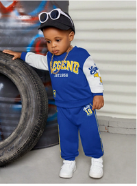  Toddler Boys Casual Sporty Color Block Printed Loose Fit Crew Neck Sweatshirt And Elastic Waist Thick Pants Set