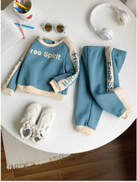 2pcs/Set Infant Baby Boy/Girl Green Letter Print Contrast Color Soft Knit Crew Neck Long Sleeve Sweatshirt & Jogger Pants