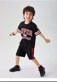 2pcs Young Boy Sporty Loose Fit Drop Shoulder Round Neck T-Shirt With Multi-Color Letter Print