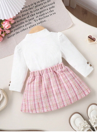 Baby Girls Snap Button Turtleneck Top & Cute Bow Decor Pink Skirt 2pcs Set